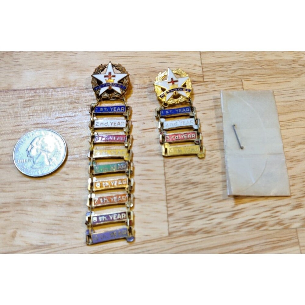 VTG METHODIST SUNDAY SCHOOL ENAMELED PIN STAR W/ CROSS & CROWN 1ST, 2ND 3RD YEAR